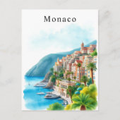 Carte Postale Monaco Watercolor Retro Travel Art (Devant)