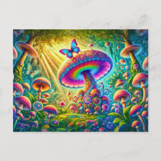 Carte Postale Monde Champignon Coloré Art Fantastique Psychedeli (Devant)