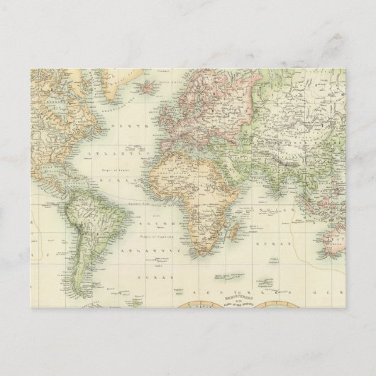 Carte Postale Monde sur la projection de Mercator (Devant)