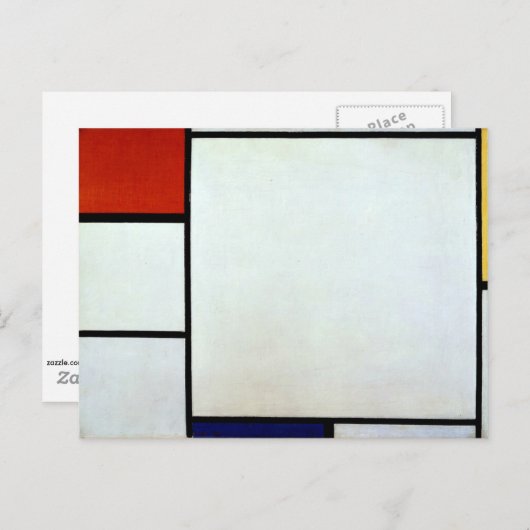 Carte Postale Mondrian - Composition avec rouge et bleu (Devant / Derrière)