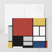 Carte Postale Mondrian Peinture Rouge Plane Jaune Noir Gris Bleu (Devant / Derrière)