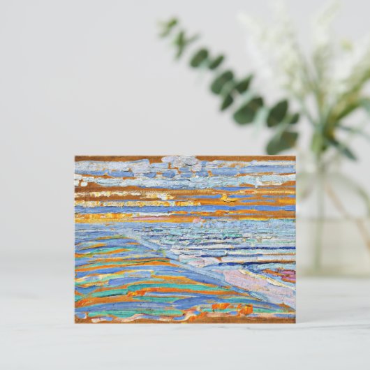 Carte Postale Mondrian - Vue depuis les dunes avec plage et jeté (Debout devant)