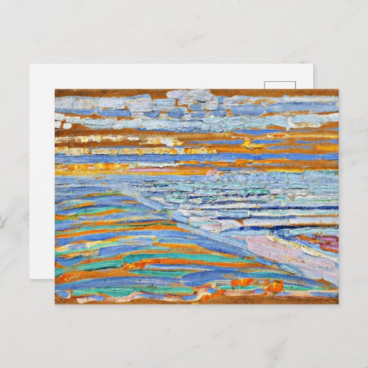 Carte Postale Mondrian - Vue depuis les dunes avec plage et jeté (Devant / Derrière)