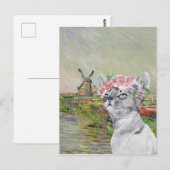 Carte Postale Monet Champ Tulipes et Chat fantaisie (Devant / Derrière)