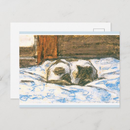 Carte Postale Monet, chat dormant sur un lit (Devant / Derrière)