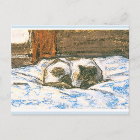 Carte Postale Monet, chat dormant sur un lit (Devant)
