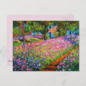 Carte Postale Monet Iris Garden Design avec Arrière - plan rose (Devant / Derrière)