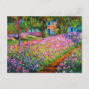 Carte Postale Monet Iris Garden Design avec Arrière - plan rose