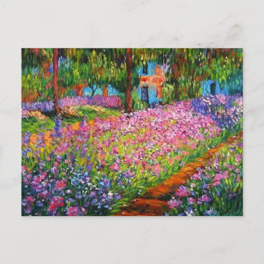 Carte Postale Monet Iris Garden Design avec Arrière - plan rose (Devant)