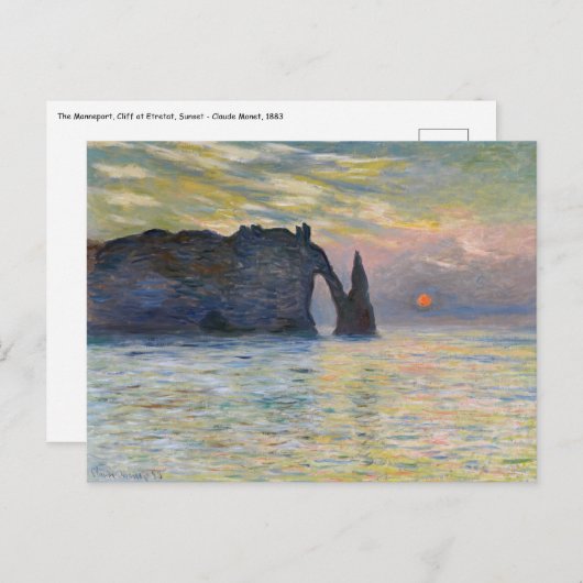 Carte Postale Monet - Le Manneport, Falaise à Etretat, coucher d (Devant / Derrière)