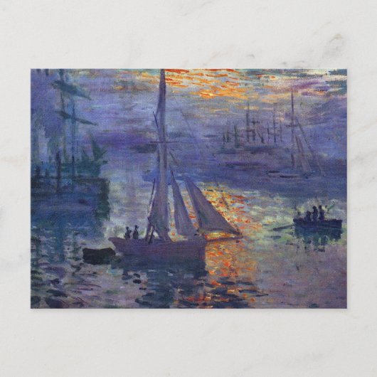 Carte Postale Monet lever de soleil en mer voile peinture bateau (Devant)