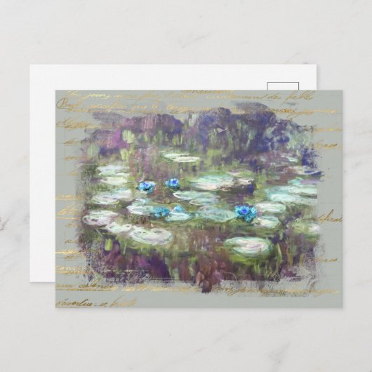 Carte Postale ** Monet Lily Pads Écriture manuscrite Ancien étan (Devant / Derrière)