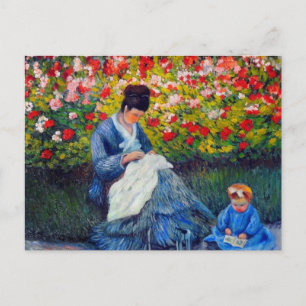 Carte Postale  Monet mère et enfant dans le jardin
