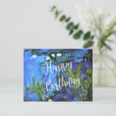 Carte Postale Monet - Nymphéas, bleu indigo, vœux d'anniversaire (Debout devant)
