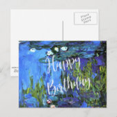 Carte Postale Monet - Nymphéas, bleu indigo, vœux d'anniversaire (Devant / Derrière)