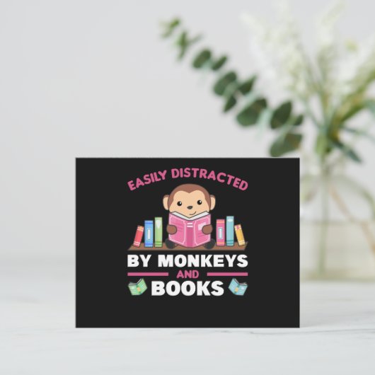 Carte Postale Monkey And Books Funny Saying With Book (Debout devant)