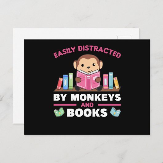Carte Postale Monkey And Books Funny Saying With Book (Devant / Derrière)