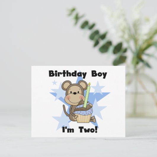 Carte Postale Monkey Boy 2nd Birthday Tshirts et cadeaux (Debout devant)