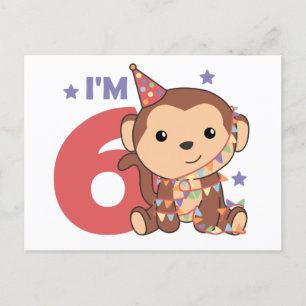 Carte Postale Monkey Sixth Birthday Kids 6 Years Old Postcard