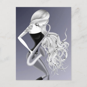 Carte postale monochrome gris Lady Saxophoniste