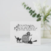Carte Postale Monochrome sorcier noir Chat Jack-o'-lantern poème (Debout devant)