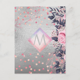 Carte Postale Monogram Silver Navy Rosegold Girly Newlyweds Cade