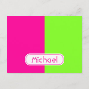 Carte Postale Monogram vert moderne de Bright Neon Pink