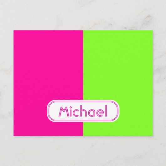 Carte Postale Monogram vert moderne de Bright Neon Pink (Devant)