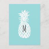 Carte Postale monogramme ananas graphique blanc sur pastel blu (Devant)