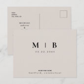 Carte Postale Monogramme beige et noir Enregistrer la date Maria (Devant / Derrière)