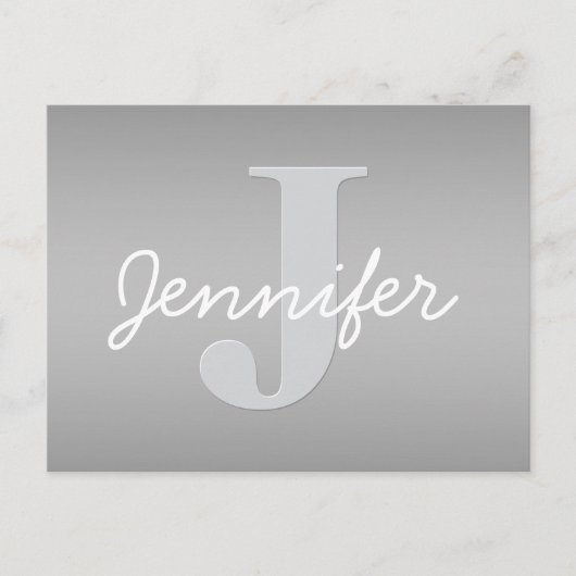 Carte Postale Monogramme blanc curé et gris | Couleurs modifiabl (Devant)