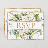 Carte Postale Monogramme blanc or Mariage floral RSVP (Devant / Derrière)