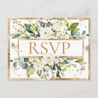 Monogramme blanc or Mariage floral RSVP