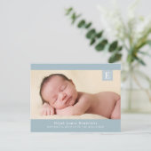 Carte Postale Monogramme bleu Baby Boy Photo Faire-part de naiss (Debout devant)