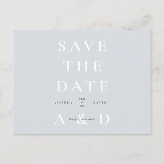 Carte Postale Monogramme bleu Dusty simple et moderne Enregistre (Devant)