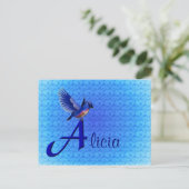 Carte Postale Monogramme Bluebird Initiale A Nom Personnalisé (Debout devant)