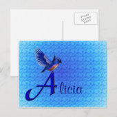Carte Postale Monogramme Bluebird Initiale A Nom Personnalisé (Devant / Derrière)