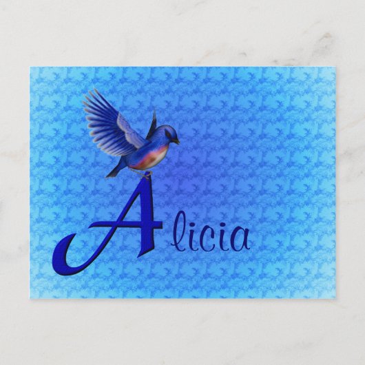 Carte Postale Monogramme Bluebird Initiale A Nom Personnalisé (Devant)