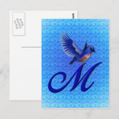 Carte Postale Monogramme Bluebird Initiale M Élégant (Devant / Derrière)