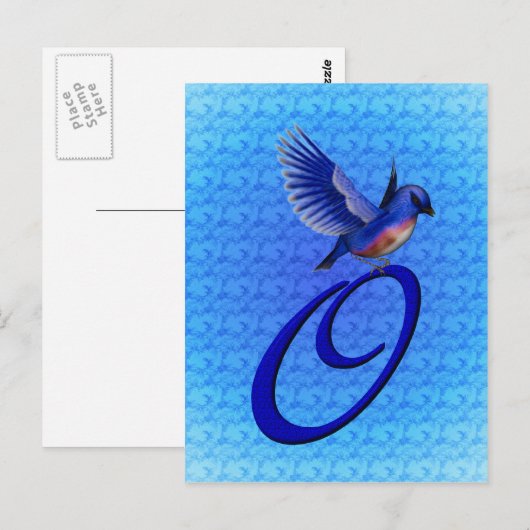 Carte Postale Monogramme Bluebird Initiale O Élégant (Devant / Derrière)
