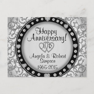 Carte Postale Monogramme Cœur d'Argent Invitation d'anniversai