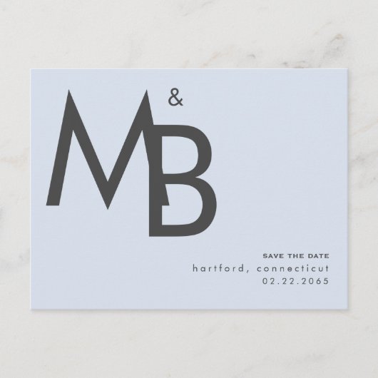 Carte Postale Monogramme contemporain Dusty Blue Enregistrer la  (Devant)