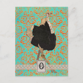Carte postale Monogramme d'autruche orange