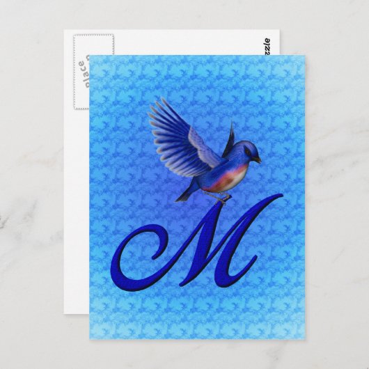 Carte Postale Monogramme de bleuet initial M élégant (Devant / Derrière)