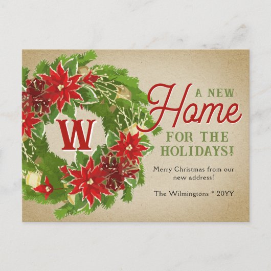 Carte Postale Monogramme de couronne de Noël Faire-part mobile (Devant)