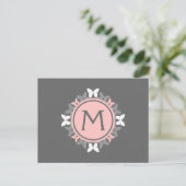 Carte Postale Monogramme de couronne papillon rose rose blanche (Debout devant)