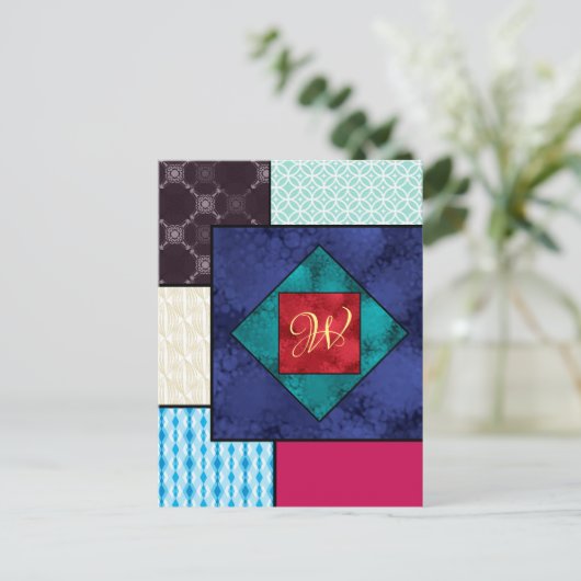 Carte Postale Monogramme de la surface composée en patchwork (Debout devant)