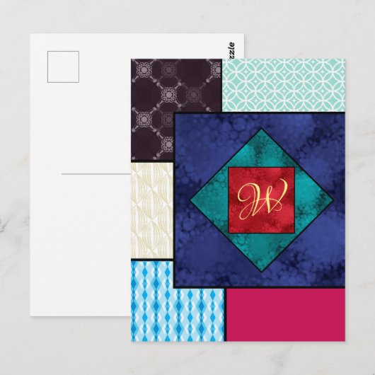 Carte Postale Monogramme de la surface composée en patchwork (Devant / Derrière)