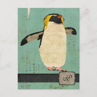 Carte postale Monogramme de lagon bleu pingouin