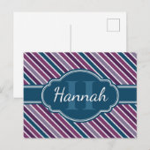 Carte Postale Monogramme de Motif Turquoise Gras Violet (Devant / Derrière)